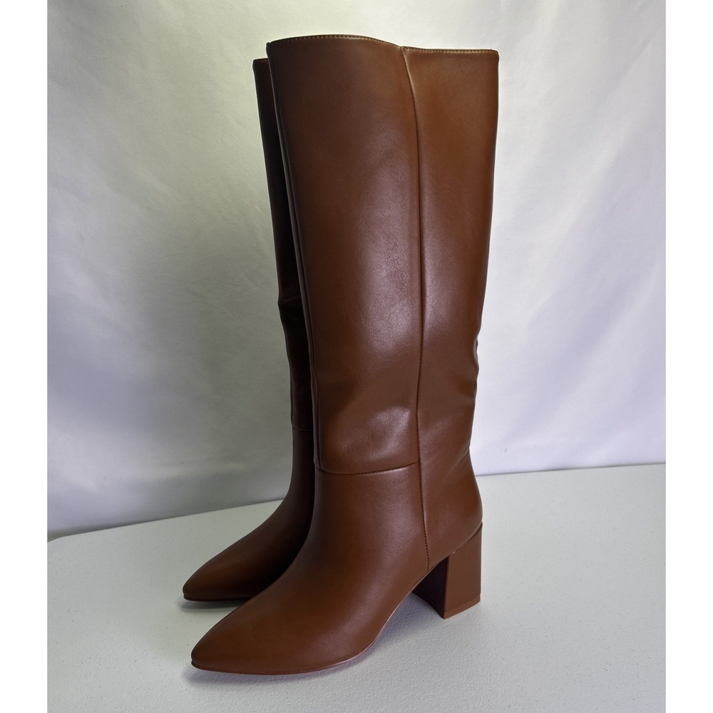 Wetkiss Womens Knee High Boots Size 6 Brown Faux Leather Pointed Toe NWB